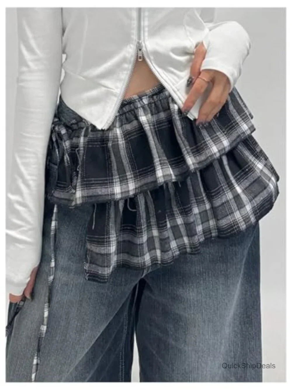 Plaid Layered Ruffle Side Tie Y2K Low Rise Wrap Mini Skirt